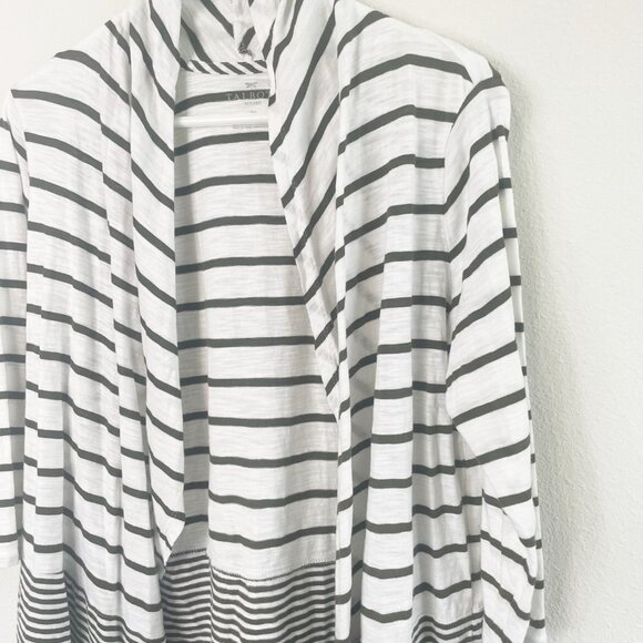 Talbots Open Front Cardigan Size Petite S SP Olive Green Striped 3/4 Sleeve - Picture 2 of 11